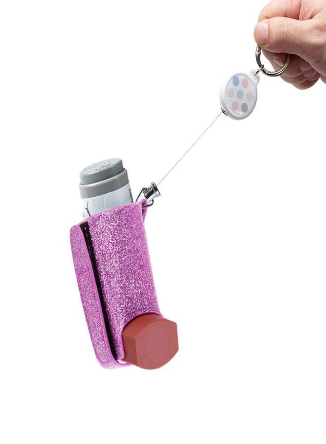 JFGLORIX Asthma Inhaler Holder Keychain Retractable Clip PU Leather Portable Travel Handy Holder for Kids and Adults, Inhaler Not Included (purple) - Image 1